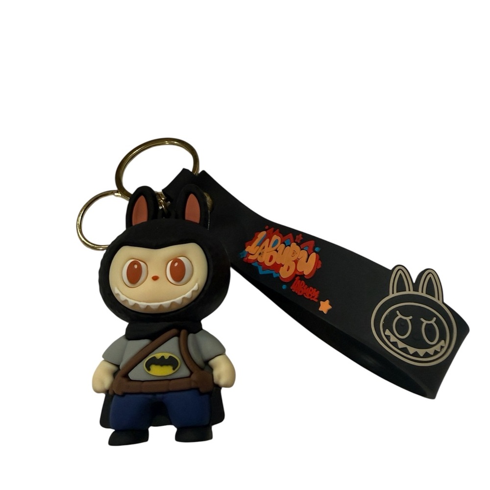 Labubu As Batman Keychain with Black and Gray Colors